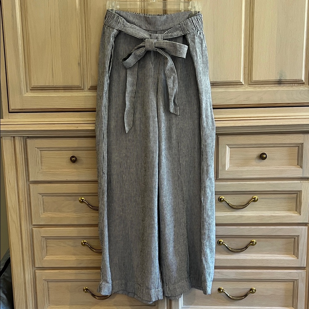 LOFT Outlet Striped Wide Leg Tie-Waist Pants